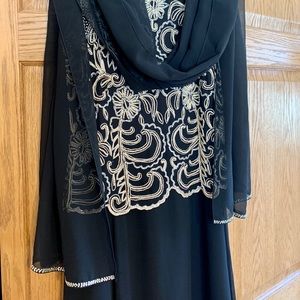 J Kara black formal beaded chiffon dress